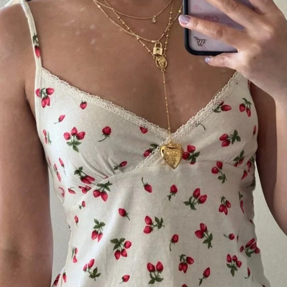 Sienna Sky Tops - NWOT Sienna Sky - Cream & Red Cherry Cropped Elastic Ruched Sleeveless Top